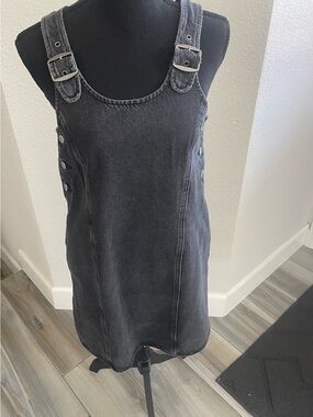 Levi's Black Washed Denim Pinafore Overall Dress